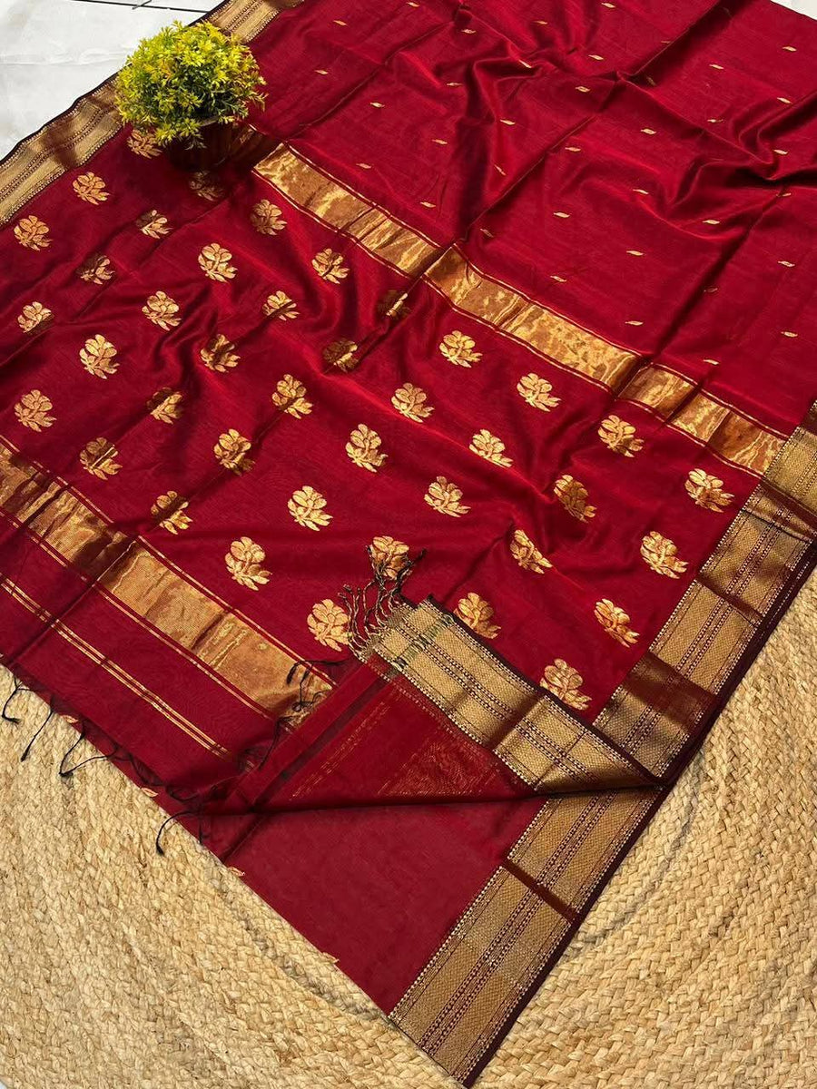 Handloom Ball Buti semi Maheshwari Saree