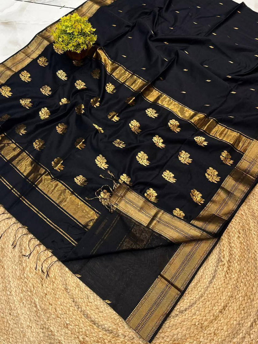 Handloom Ball Buti semi Maheshwari Saree