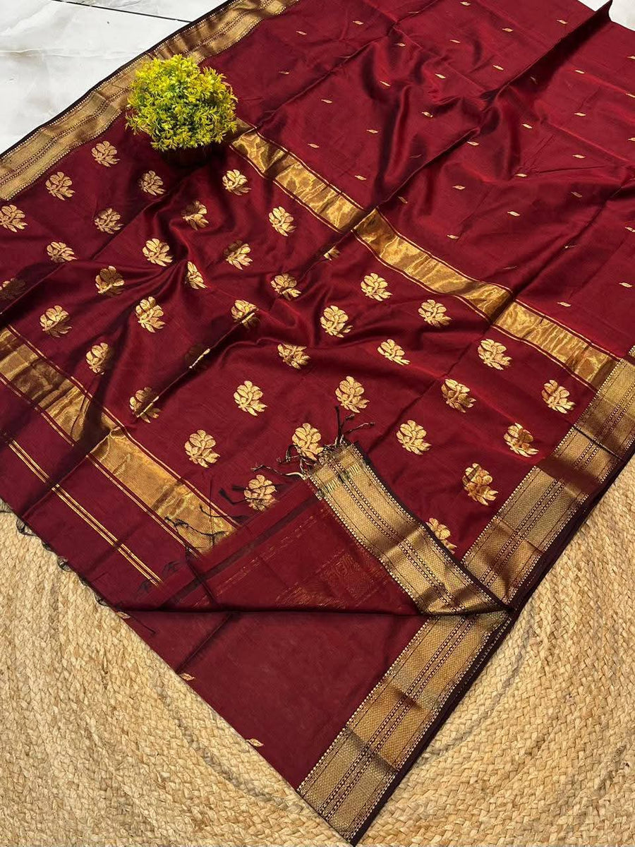 Handloom Ball Buti semi Maheshwari Saree