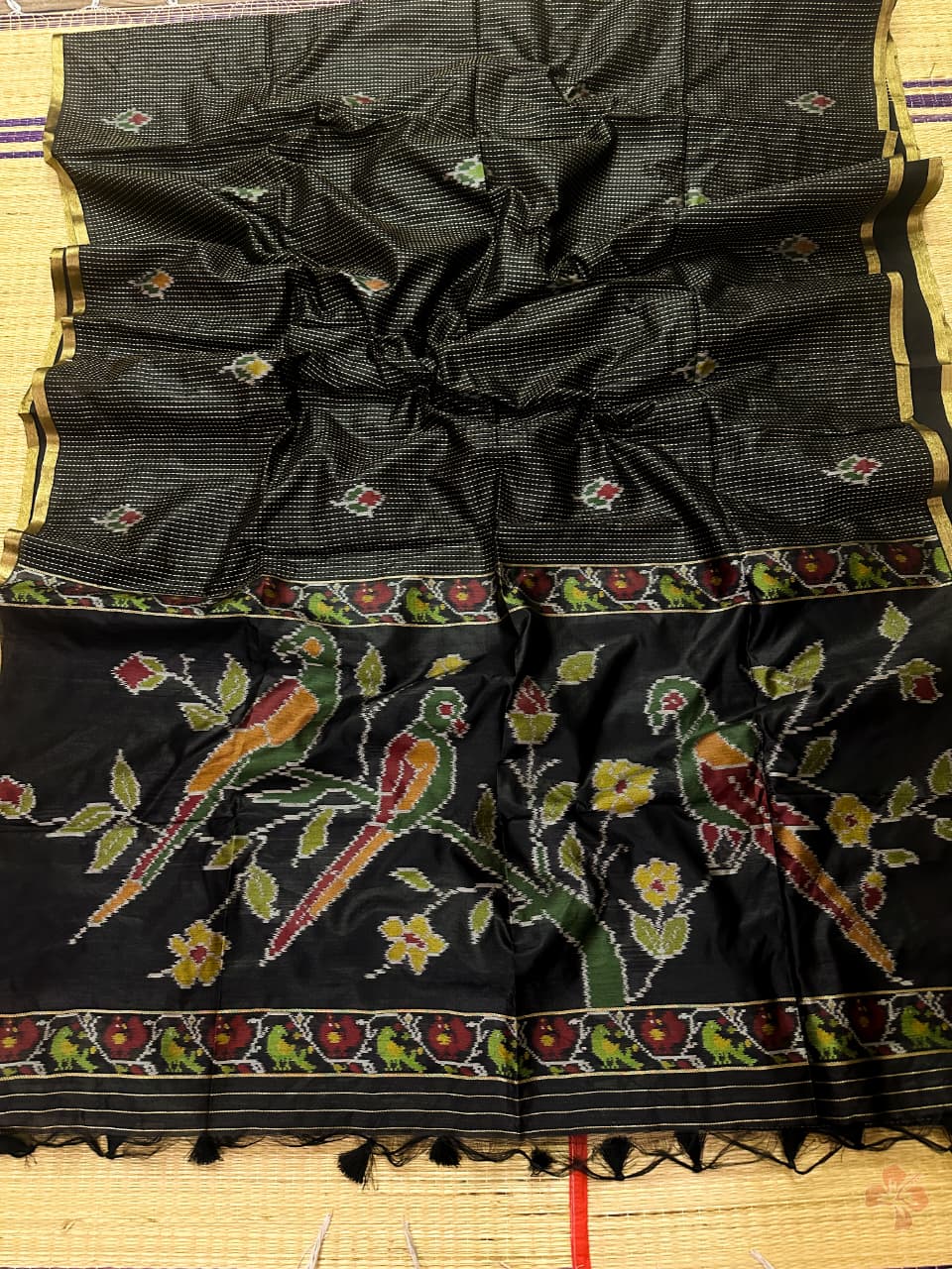 black ikkat saree