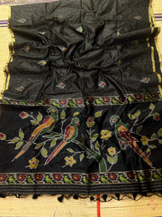 black ikkat saree