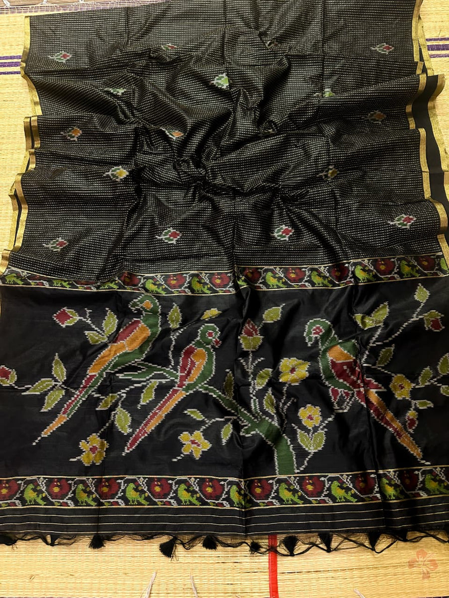 black ikkat saree