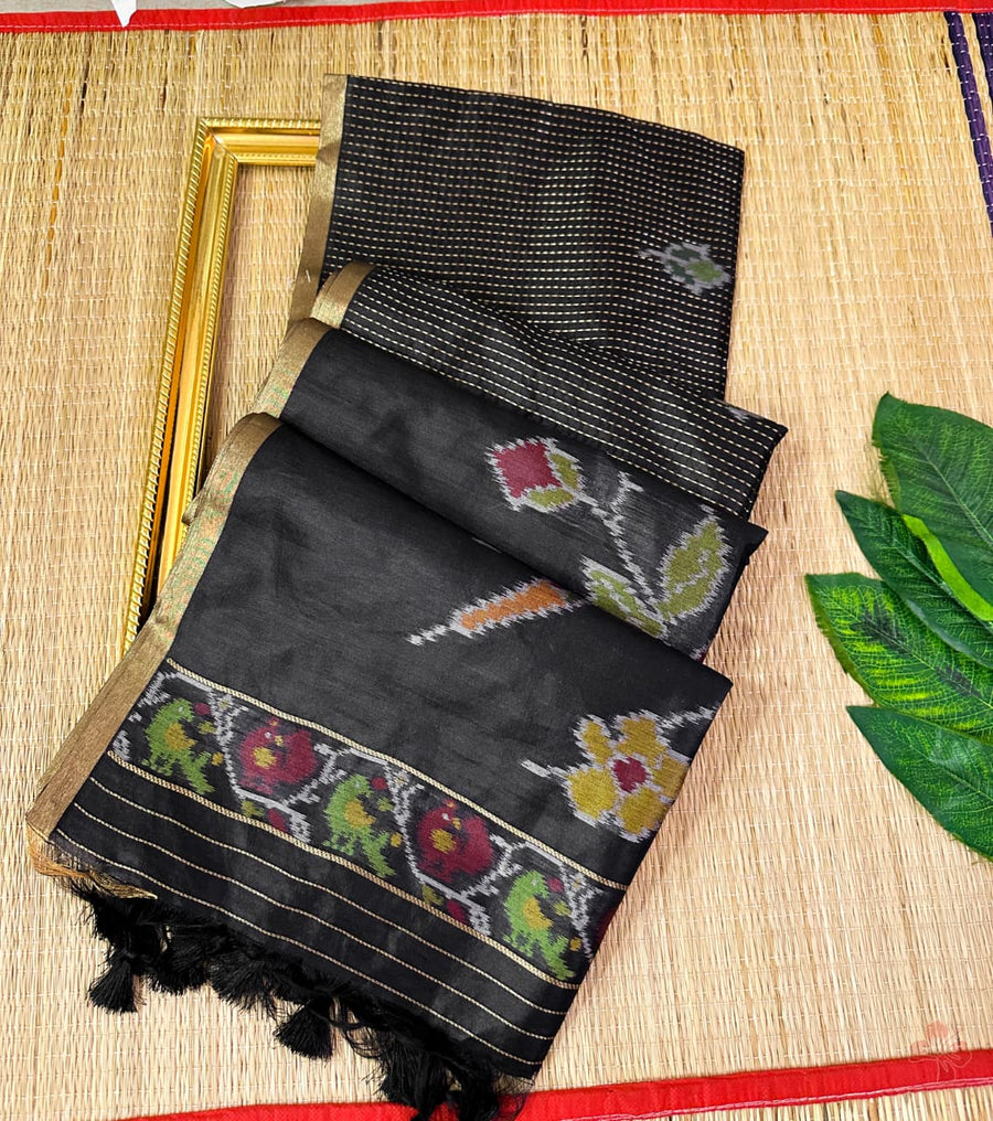 black ikkat saree