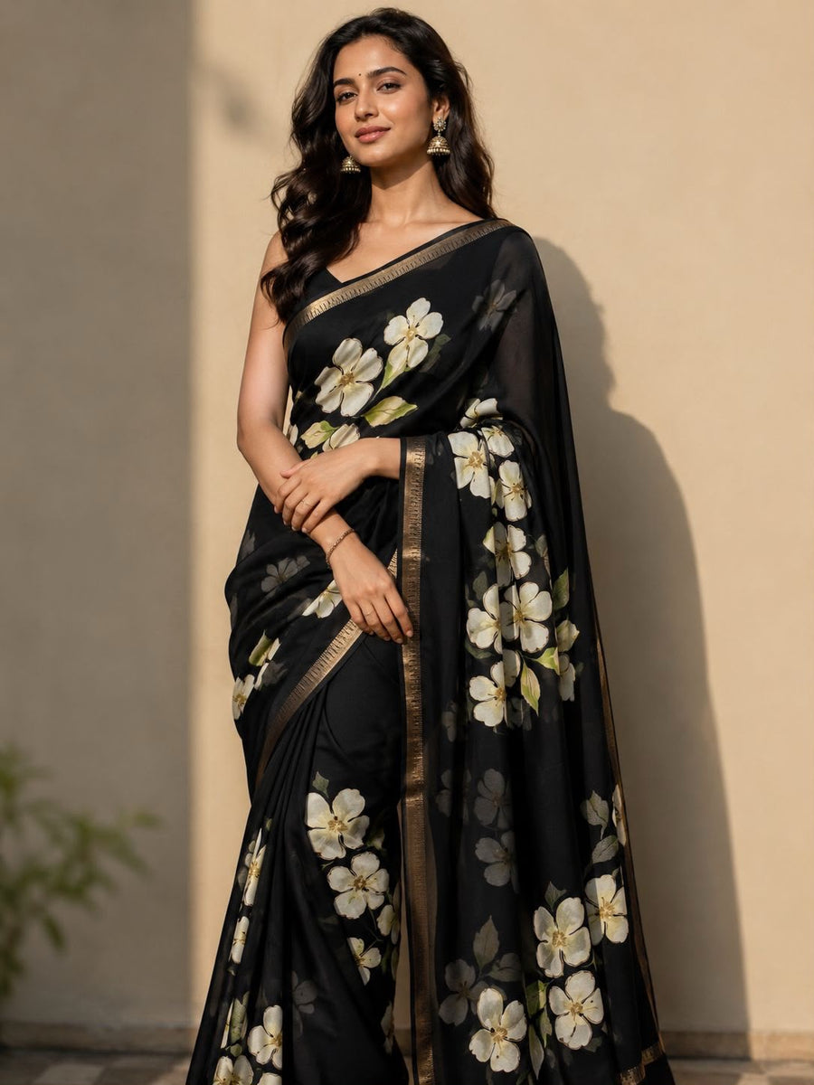 Pure Soft Marshmallow 3D Floral Printed Saree