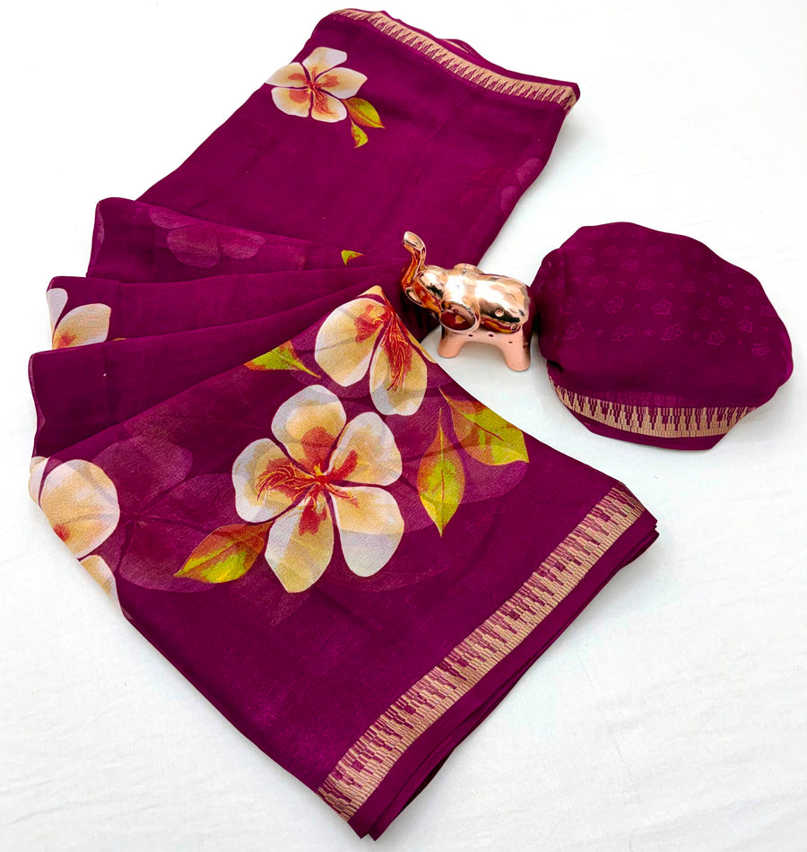 Pure Soft Marshmallow 3D Floral Printed Saree