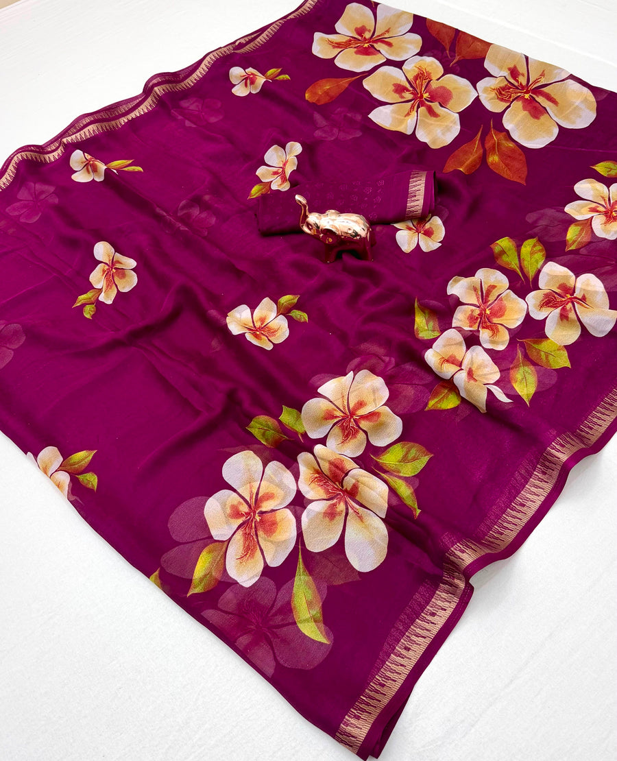 Pure Soft Marshmallow 3D Floral Printed Saree