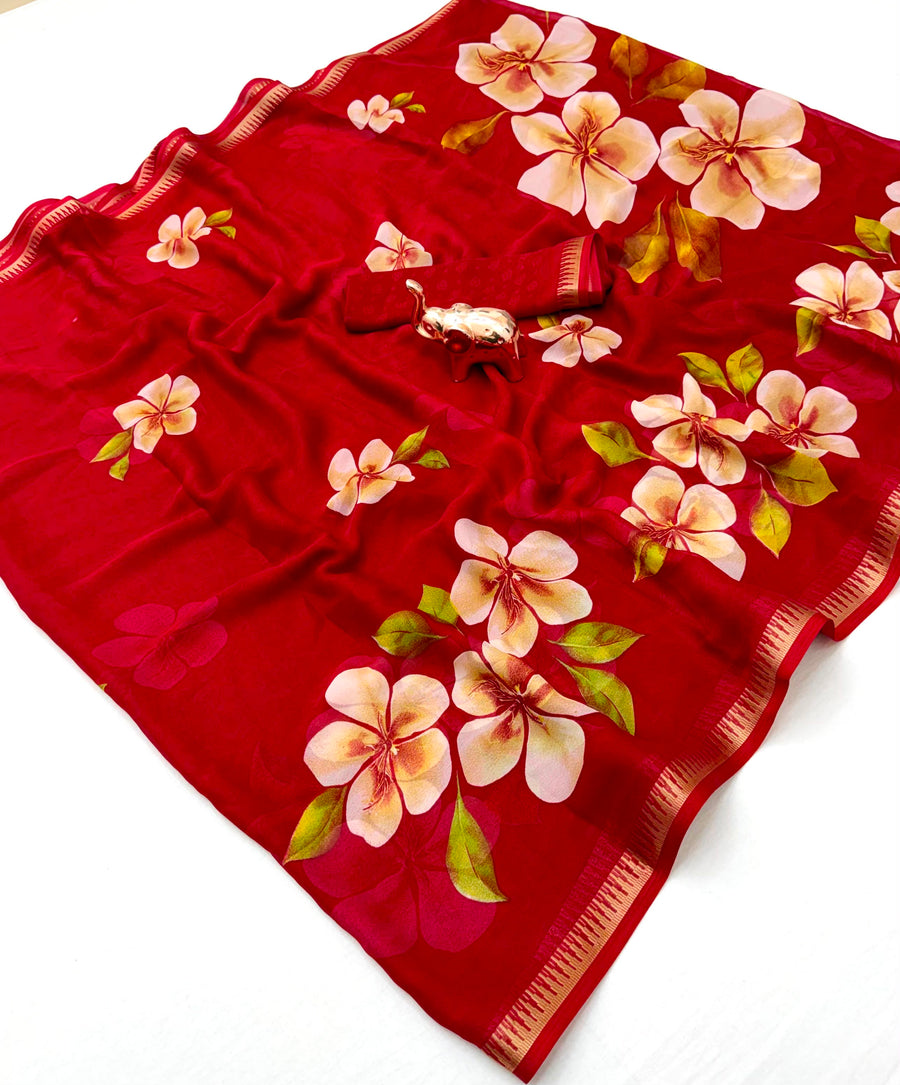 Pure Soft Marshmallow 3D Floral Printed Saree