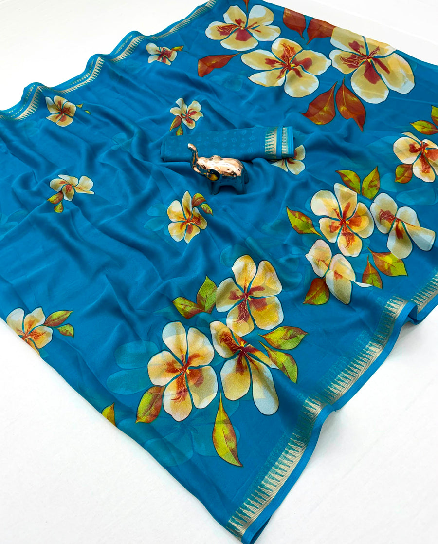 Pure Soft Marshmallow 3D Floral Printed Saree