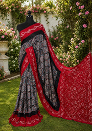 Pure Modal Silk Ajrakh Bandhni Saree
