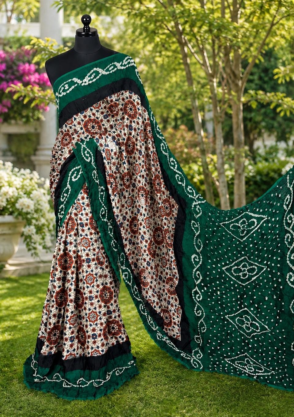 Pure Modal Silk Ajrakh Bandhni Saree