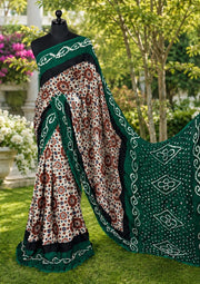Pure Modal Silk Ajrakh Bandhni Saree