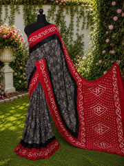 Pure Modal Silk Ajrakh Bandhni Saree