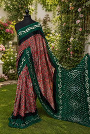 Pure Modal Silk Ajrakh Bandhni Saree