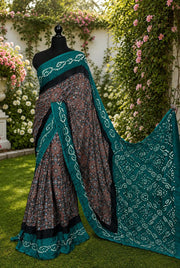 Pure Modal Silk Ajrakh Bandhni Saree