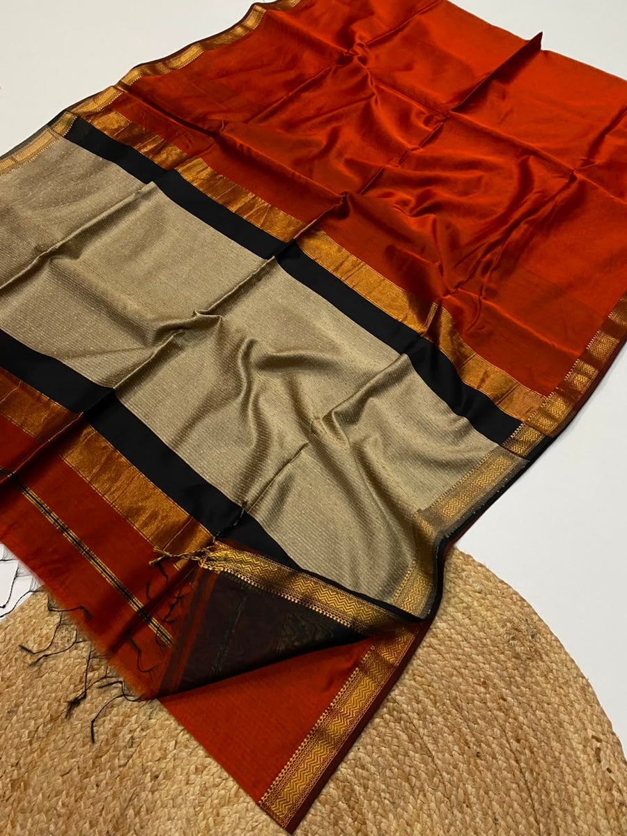 Maheshwari handwoven jute pallu sarees