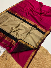 Maheshwari handwoven jute pallu sarees
