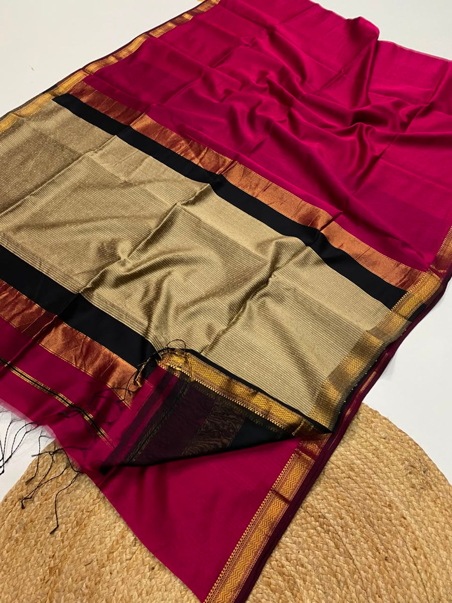 Maheshwari handwoven jute pallu sarees