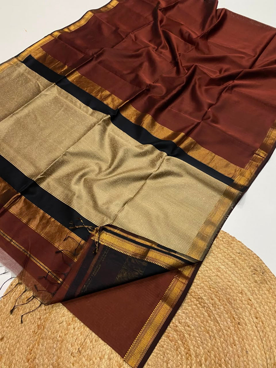 Maheshwari handwoven jute pallu sarees