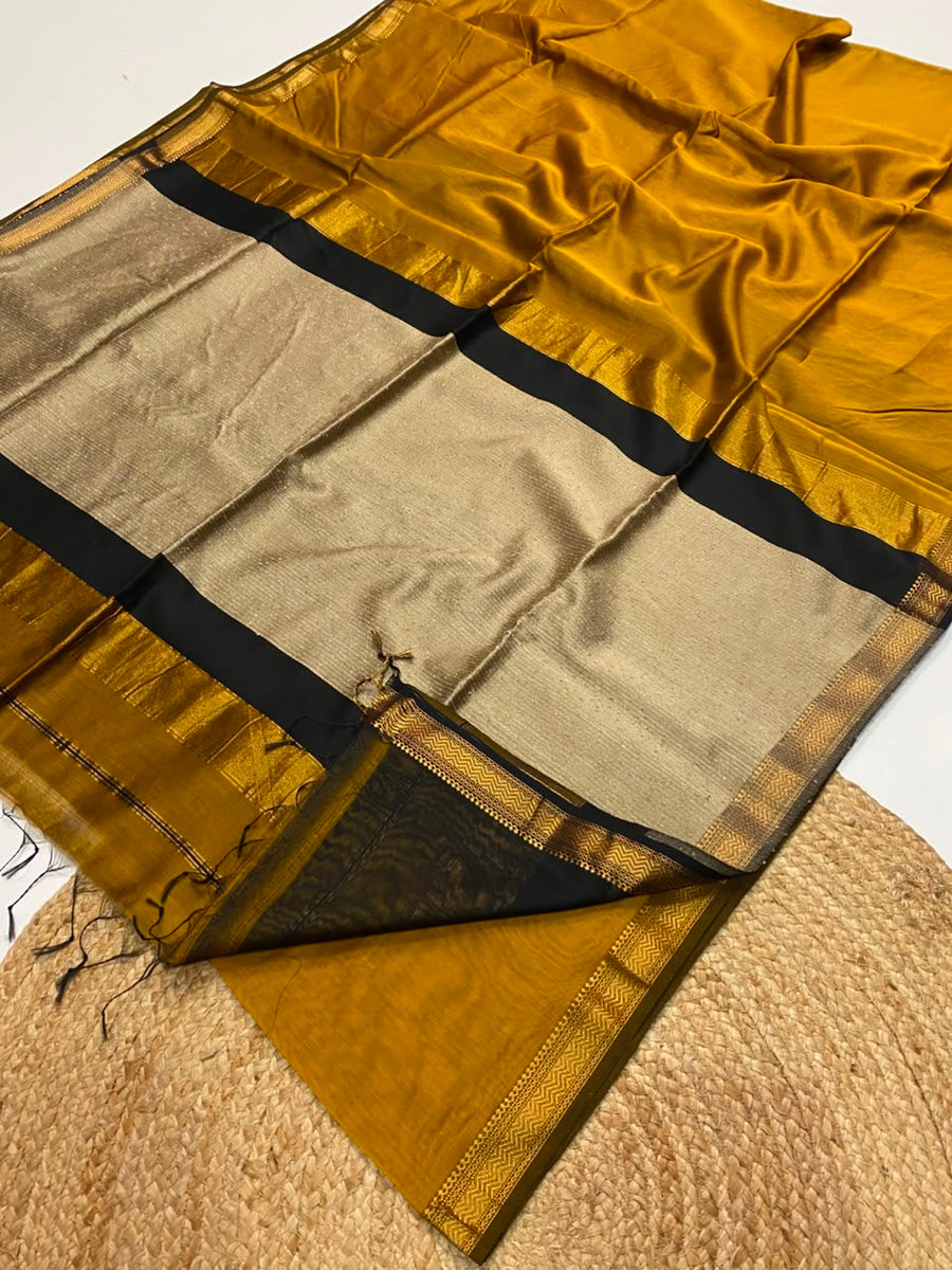 Maheshwari handwoven jute pallu sarees