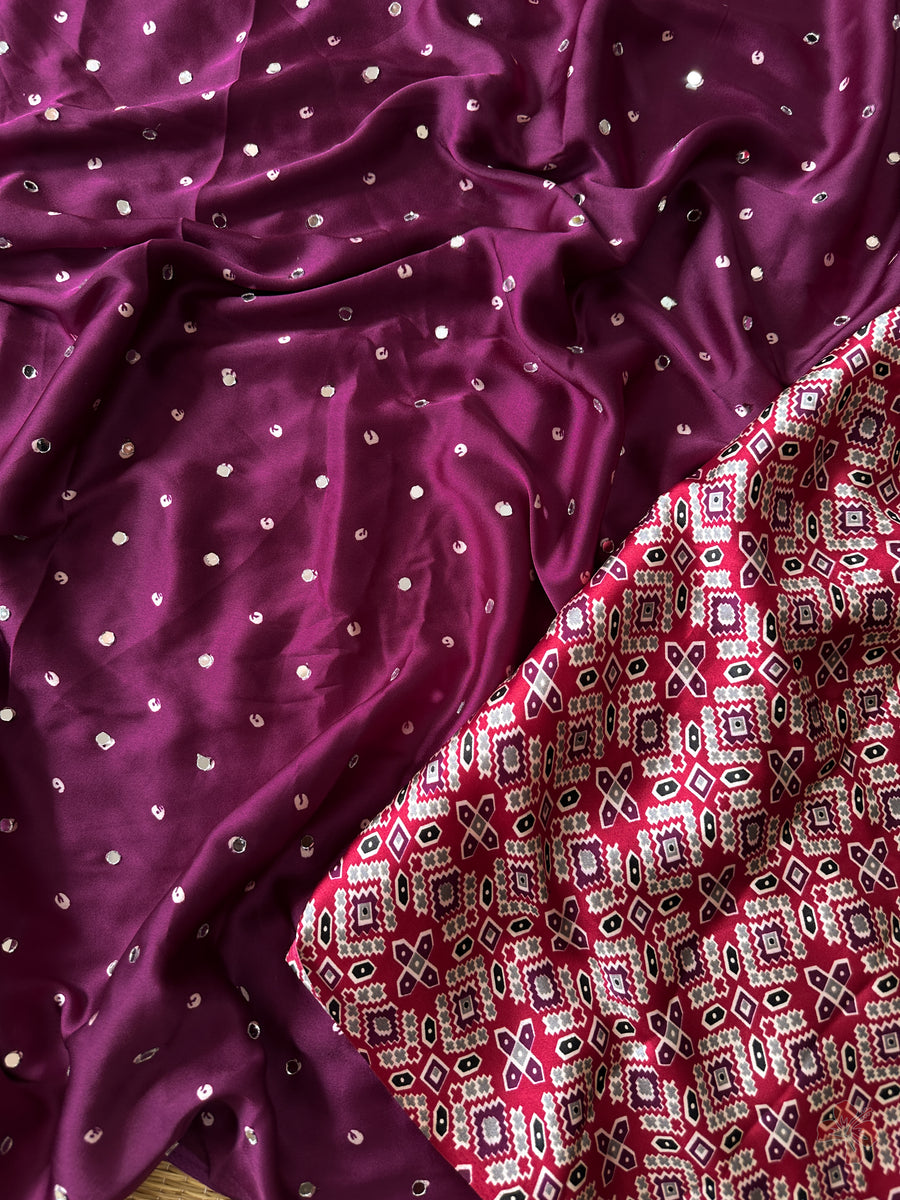 Ajrakh printed semi-pure modal silk saree