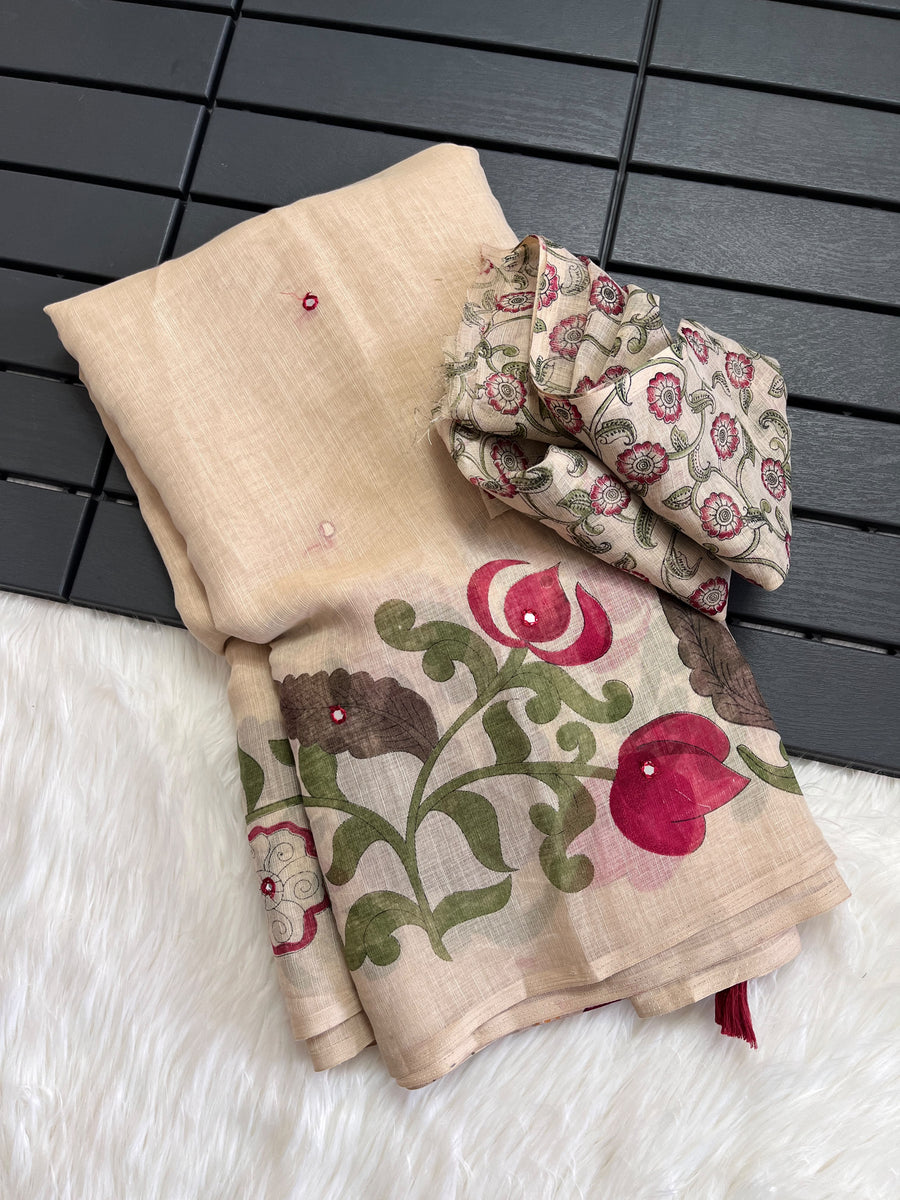 Premium Linen Mirror Saree