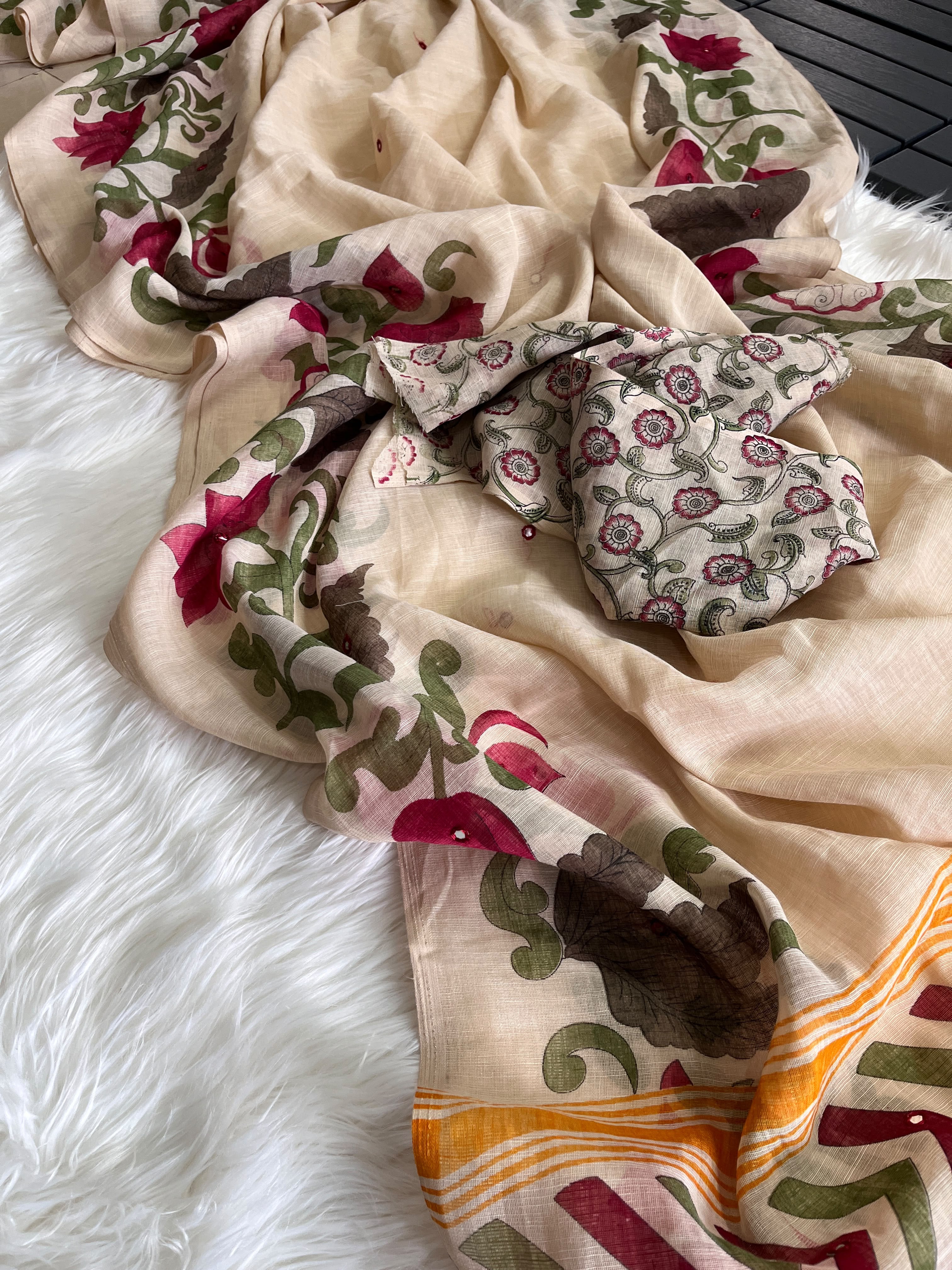 Premium Linen Mirror Saree