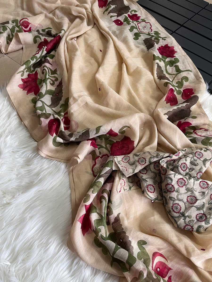 Premium Linen Mirror Saree