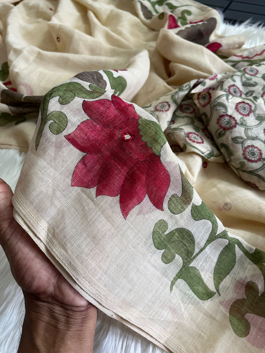 Premium Linen Mirror Saree