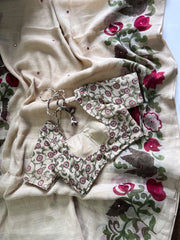 Premium Linen Mirror Saree with all-over Kalamkari