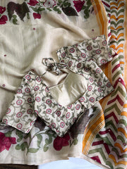 Premium Linen Mirror Saree with all-over Kalamkari