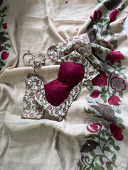 Premium Linen Mirror Saree with all-over Kalamkari