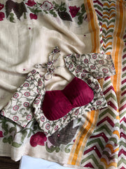 Premium Linen Mirror Saree with all-over Kalamkari