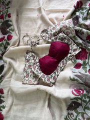 Premium Linen Mirror Saree with all-over Kalamkari