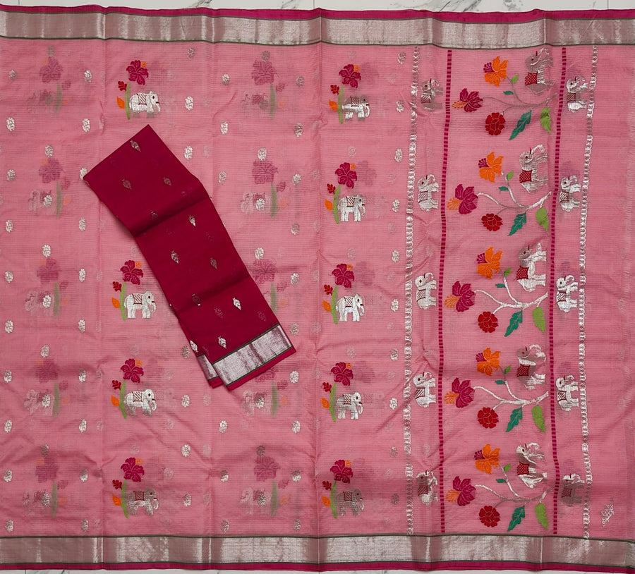 Authentic Mangalagiri Pochampally silk pattu dress material