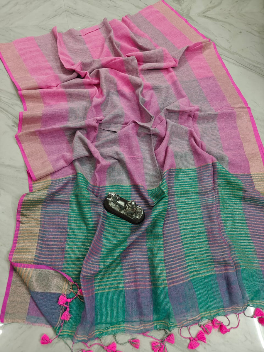 Stunning check linen saree