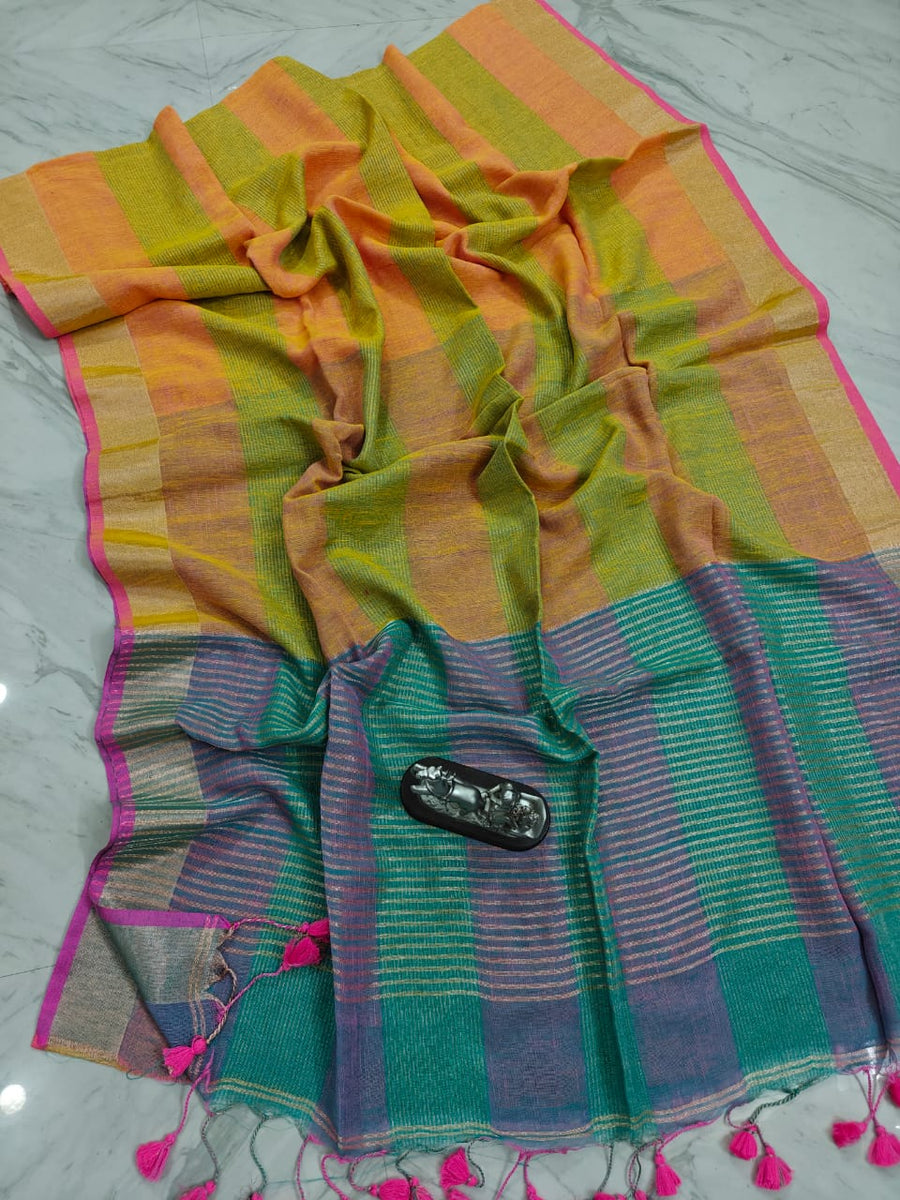 Stunning check linen saree