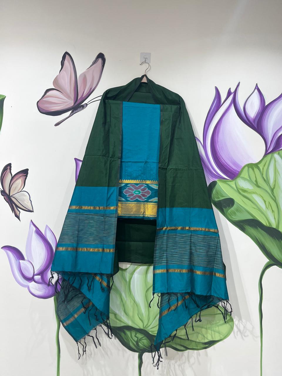 Authentic Mangalagiri Pochampally silk pattu dress material