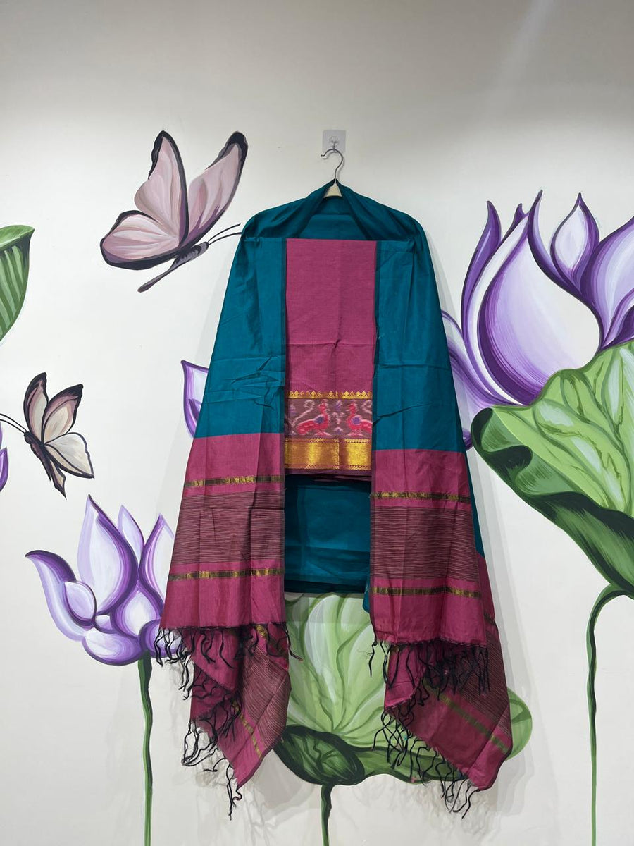Authentic Mangalagiri Pochampally silk pattu dress material