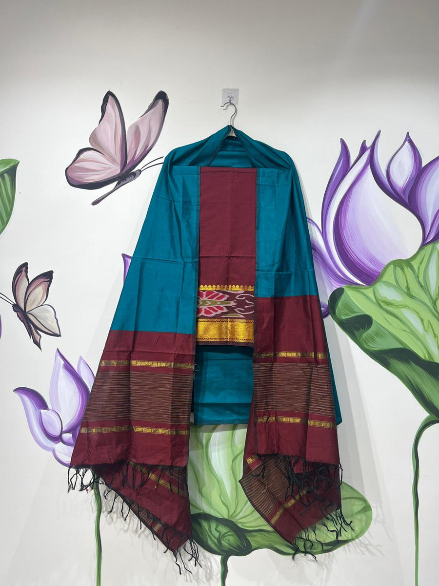 Authentic Mangalagiri Pochampally silk pattu dress material