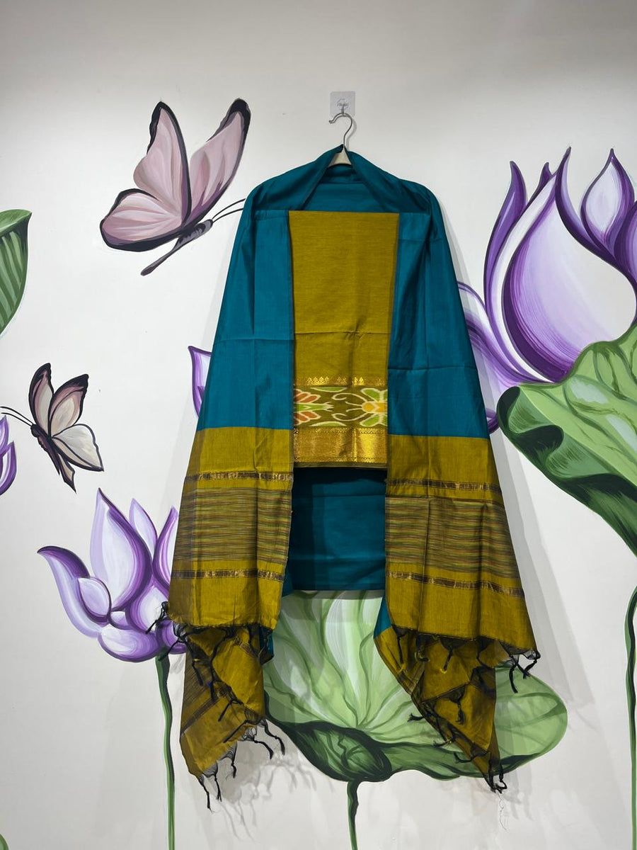 Authentic Mangalagiri Pochampally silk pattu dress material