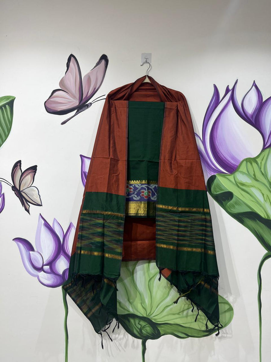 Authentic Mangalagiri Pochampally silk pattu dress material