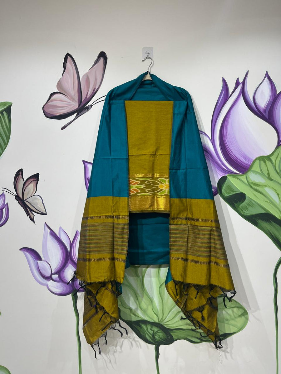 Authentic Mangalagiri Pochampally silk pattu dress material