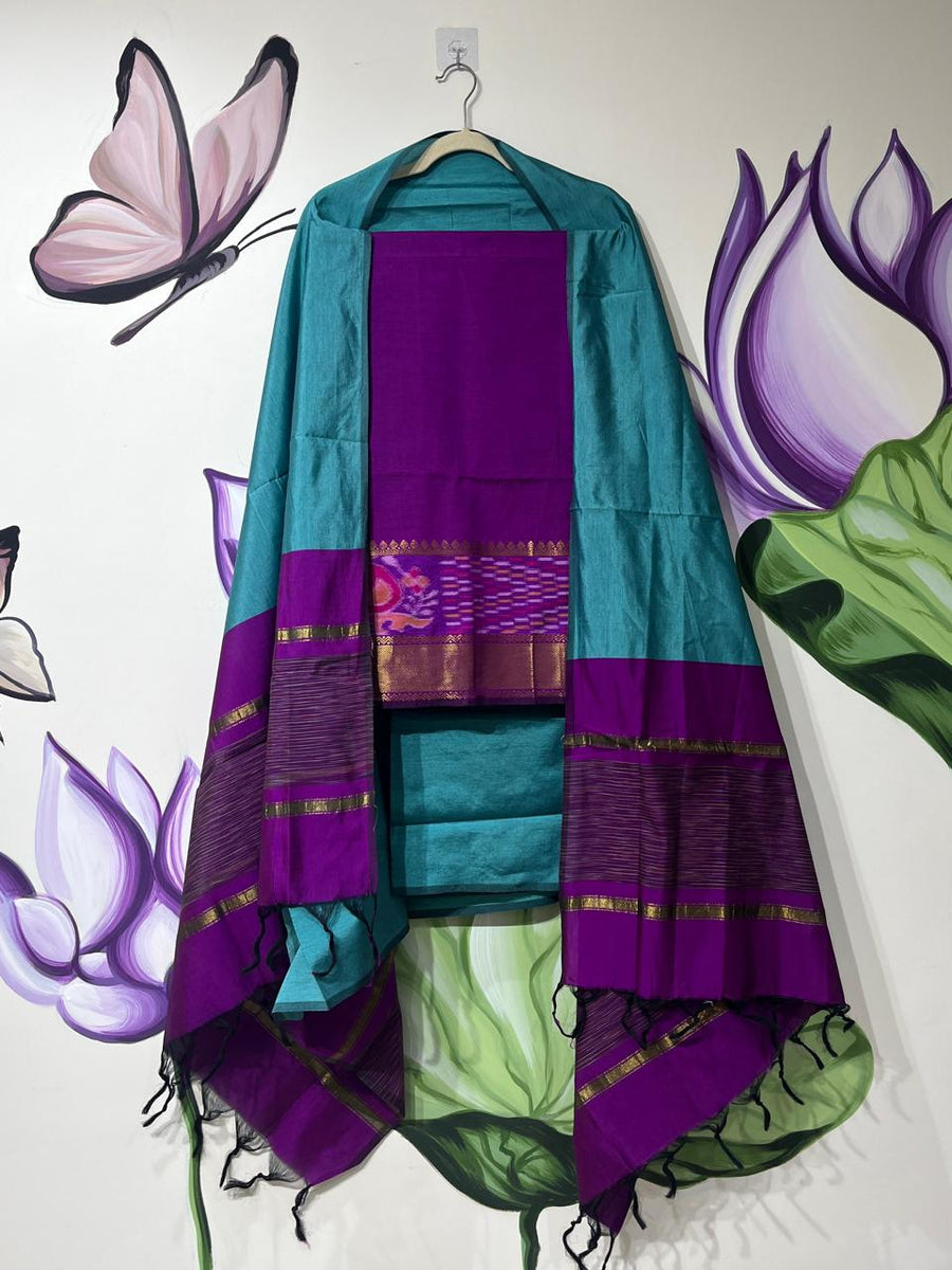 Authentic Mangalagiri Pochampally silk pattu dress material