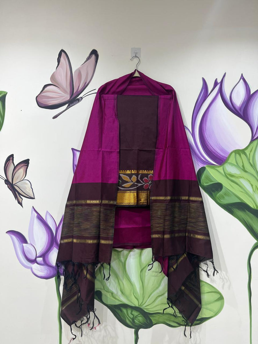 Authentic Mangalagiri Pochampally silk pattu dress material