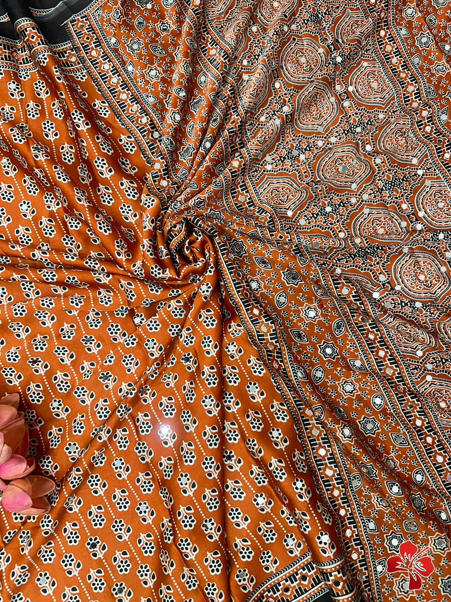 Ajrakh printed sarees