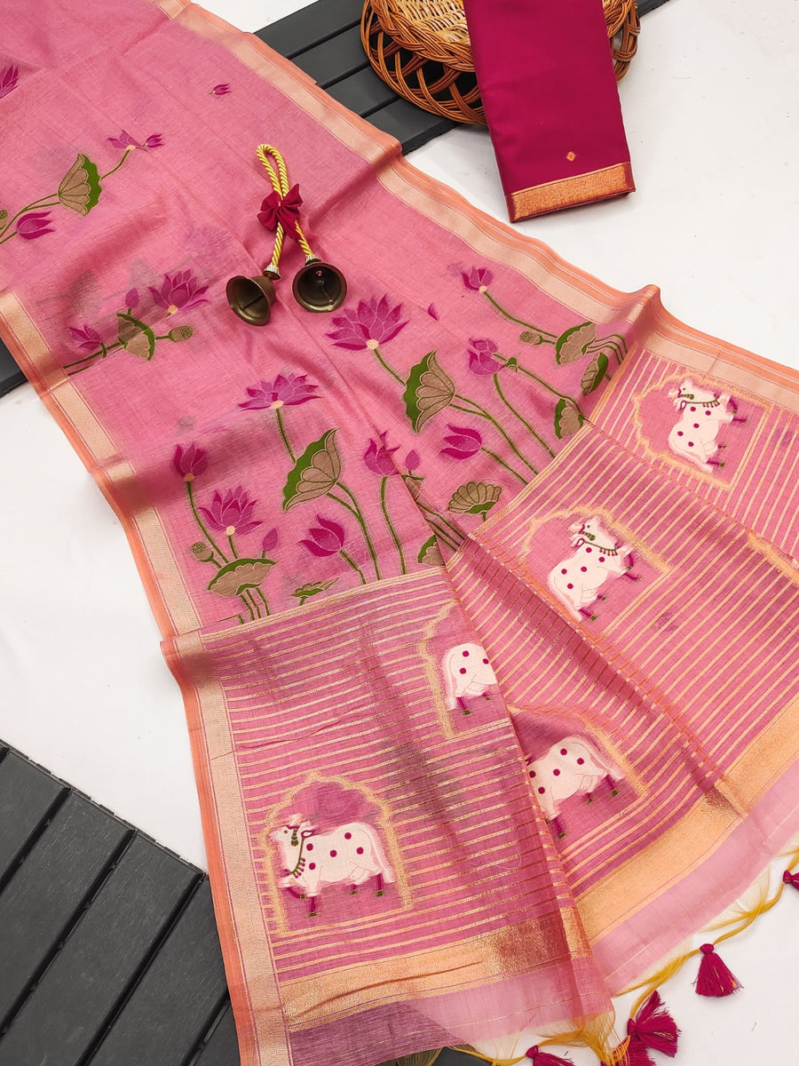 Premium soft muga cotton saree
