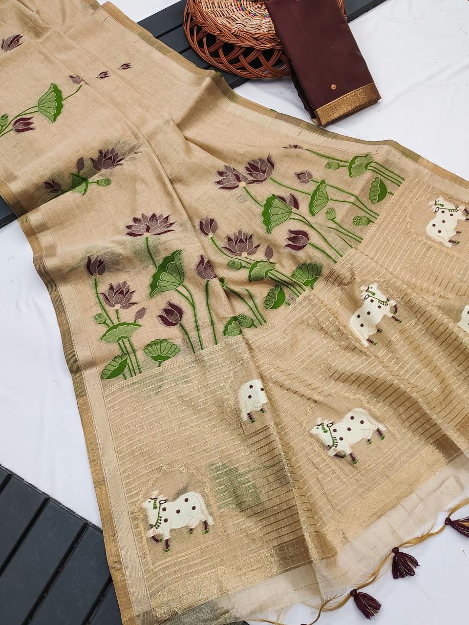 Premium soft muga cotton saree