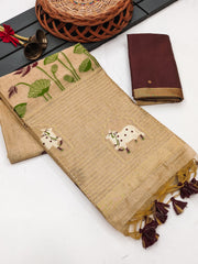 Premium soft muga cotton saree