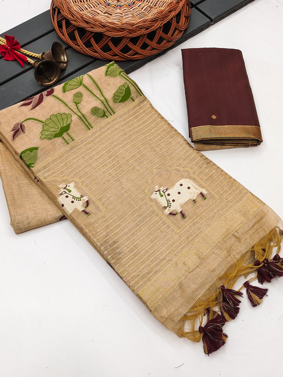 Premium soft muga cotton saree