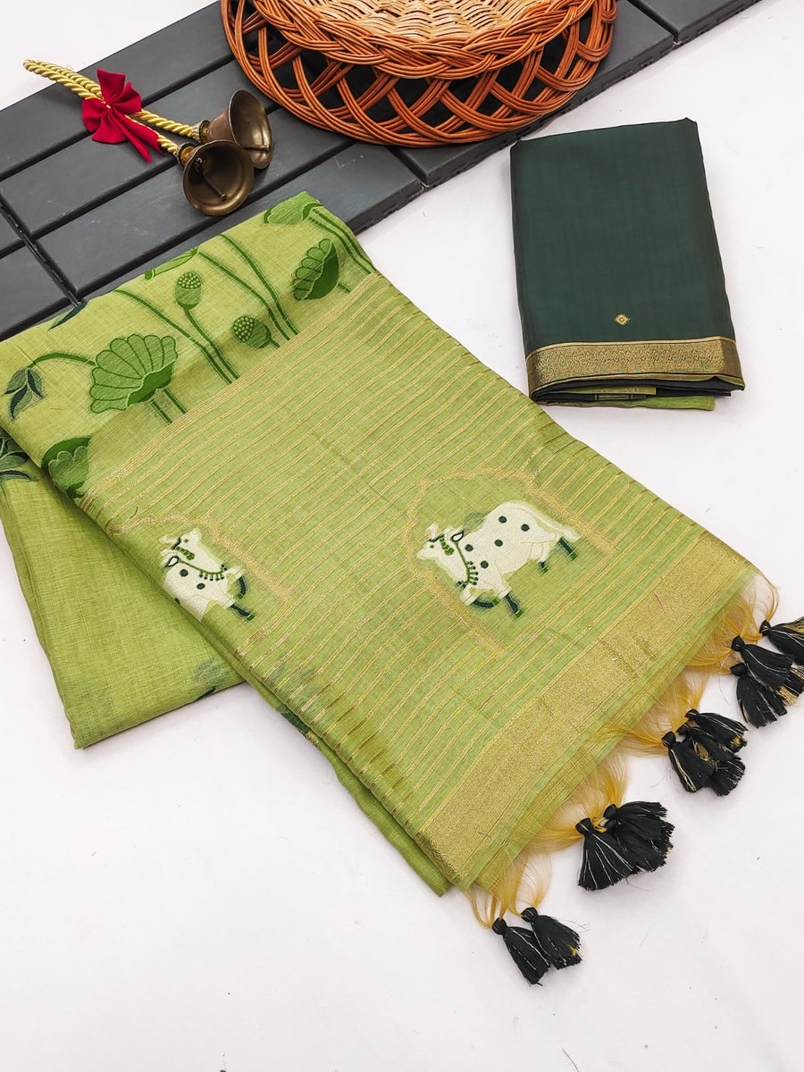Premium soft muga cotton saree